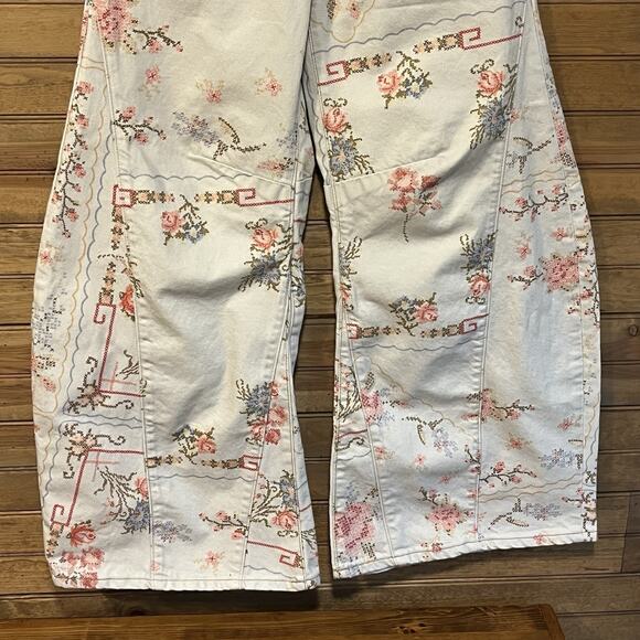 Free People We The Free Eden Slouch Jeans Cross Stitch Print Button Fly Size 27 - Picture 3 of 16